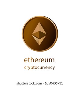 Illustation vector of golden ethereum coin with long shadow cryptocurrency blockchain concept