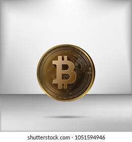 Illustation vector of realistic golden bitcoin on grey background cryptocurrency concept