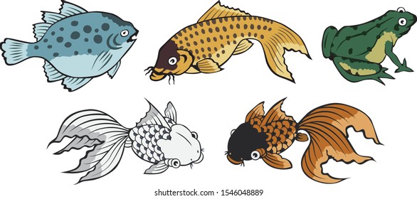 Illustraion of fish and frog
