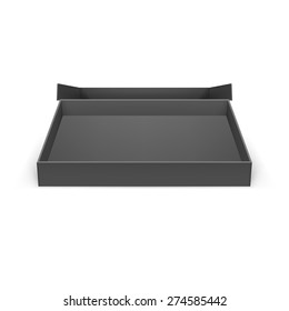 Illustraion of open black cardboard boxes on a white for design