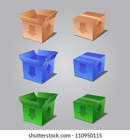 Illustraion set of opened and closed colorful cardboard box