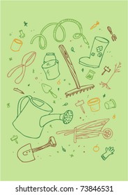 illustraition of cartoon garden tool, hand drawn design set.