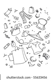 illustraition of shopping symbols, hand drawn design set.