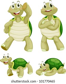 Illustraiton of comical turtles on white