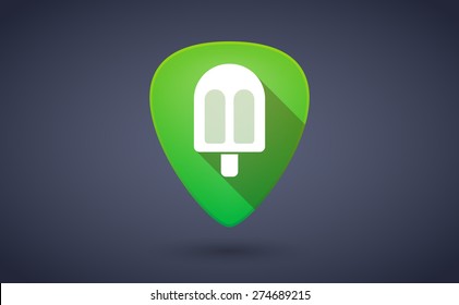 Illustraiton of a green guitar pick icon with an ice cream