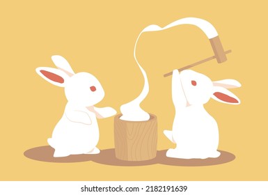 Illustrartion of rabbit rice cake pounding,Vector illustration,