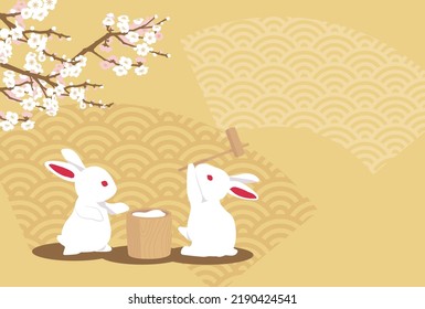 Illustrartion of rabbit rice cake pounding,Vector illustration