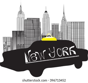 illustrashion of New York taxi on background Manhattan. EPS10