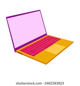 Illustrasi Laptop berwarna kuning ungu dan pink yang cerah