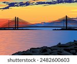  ILLUSTRASI Sunset bridge over calm waters