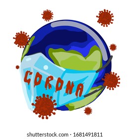 Illustrasion of the world using a mask because of corona virus