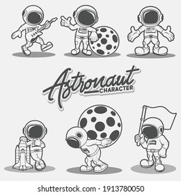 illustrastion character astronaut,print,icon,logo,sticker,banner tshirt.premium vector