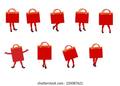 illustrastion of set of bags with legs on white background