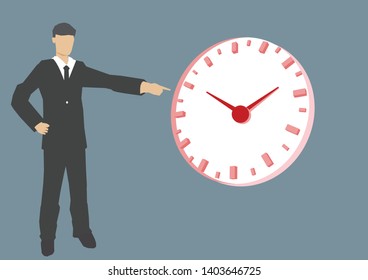 Illustrate of businessman pointing at clock