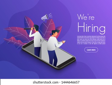 Illustrate design concept The finding employee. HR job seeking. Website mockup design templkate. Vector illustrate.