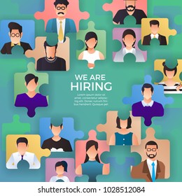 Illustrate design concept jigsaw people for employee. We are hiring. Vector illustrate.