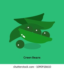 Illustrate of green beans with green pod on green background with word.