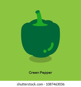 Illustrate of green pepper on green background with word.