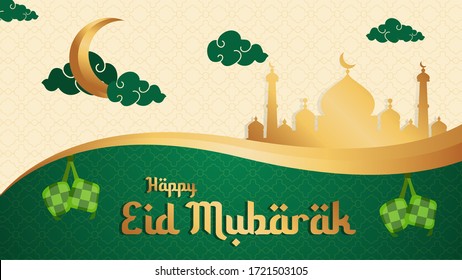 
Illustrate Happy Eid Mubarak Design Template for Card, Background