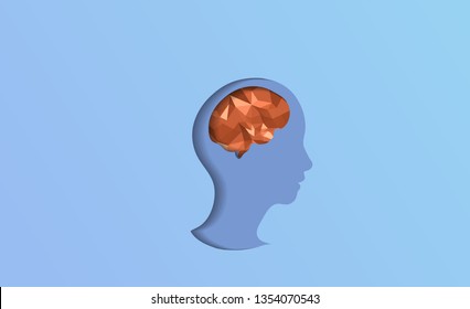 Illustrate of head brain icon in paper cut style.