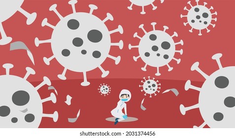 The illustrate of Medical Staff in PPE suit among coronavirus COVID-2019.