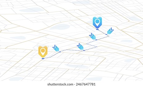 Illustrate navigation and map routes using location markers for city exploration and urban guidance. Online digital service for vehicle with location search. Vector Illustration