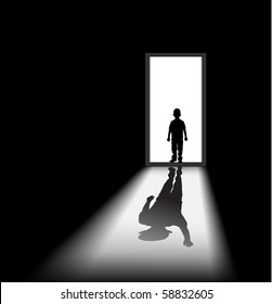 to illustrate a nightmare of kid, the shadow of himself is waving at him. - halloween theme