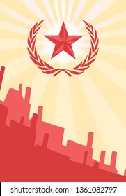 Illustrate of skyscraper and red star at the sky