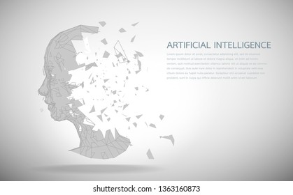 Illustrate of Vector polygonal digital human mesh head. 