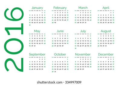 An Illustrated 2016 Calendar  Isolated