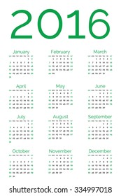 An Illustrated 2016 Calendar  Isolated