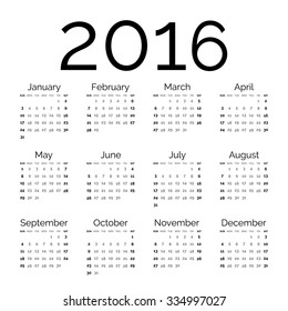 An Illustrated 2016 Calendar  Isolated