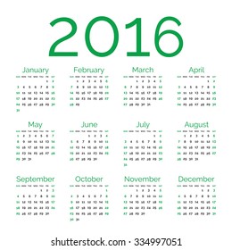 An Illustrated 2016 Calendar  Isolated