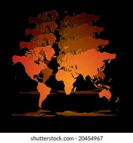 Mundo 3d ilustrado en naranja sobre fondo negro