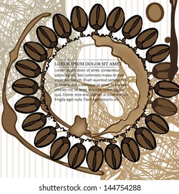 illustrated abstract background with coffee stains and lace - vector illustration