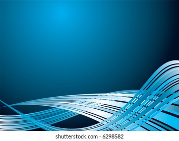 Illustrated abstract background with flowing blue strokes disappearing into the distance