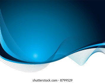 Illustrated abstract background with flowing blue lines with copy space