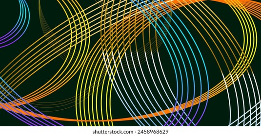 Fondo negro abstracto ilustrado con líneas onduladas en los colores del arco iris