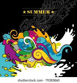 Illustrated abstract summer background in color. Vector illustration.