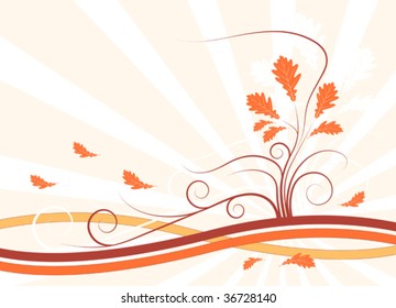 illustrated abstract vector background with autumn colored leaves