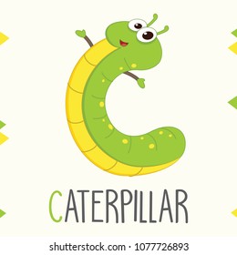 Illustrated Alphabet Letter C And Caterpillar