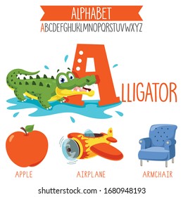 Illustrated Alphabet Letter And Cartoon Objects