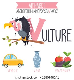 Illustrated Alphabet Letter And Cartoon Objects