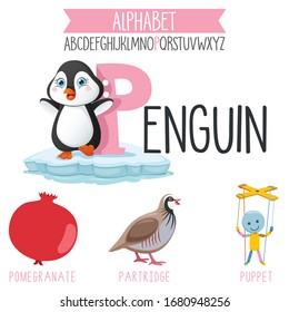 Illustrated Alphabet Letter And Cartoon Objects