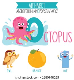 Illustrated Alphabet Letter And Cartoon Objects