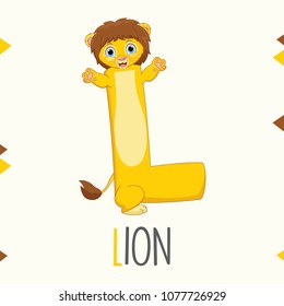 Illustrated Alphabet Letter L And Lion