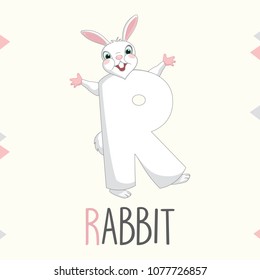 Illustrated Alphabet Letter R And Rabbit