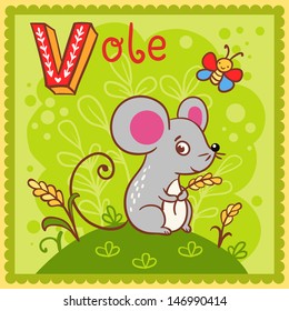 Illustrated alphabet letter V and vole.
