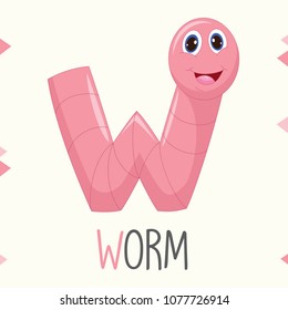 Illustrated Alphabet Letter W And Worm