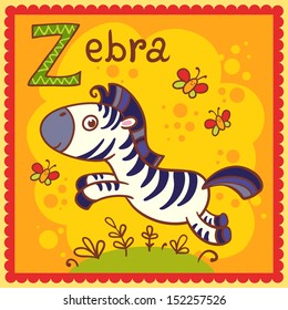 Illustrated alphabet letter Z and zebra.